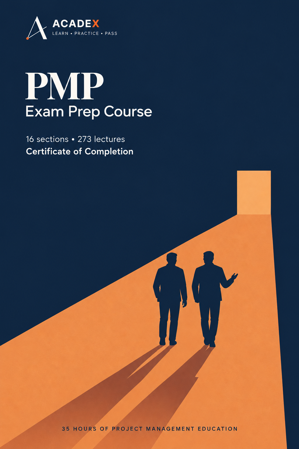 Acadex PMP Exam Prep Course. 16 sections, 273 lectures, Certificate of Completion, 35 hours of project management education.