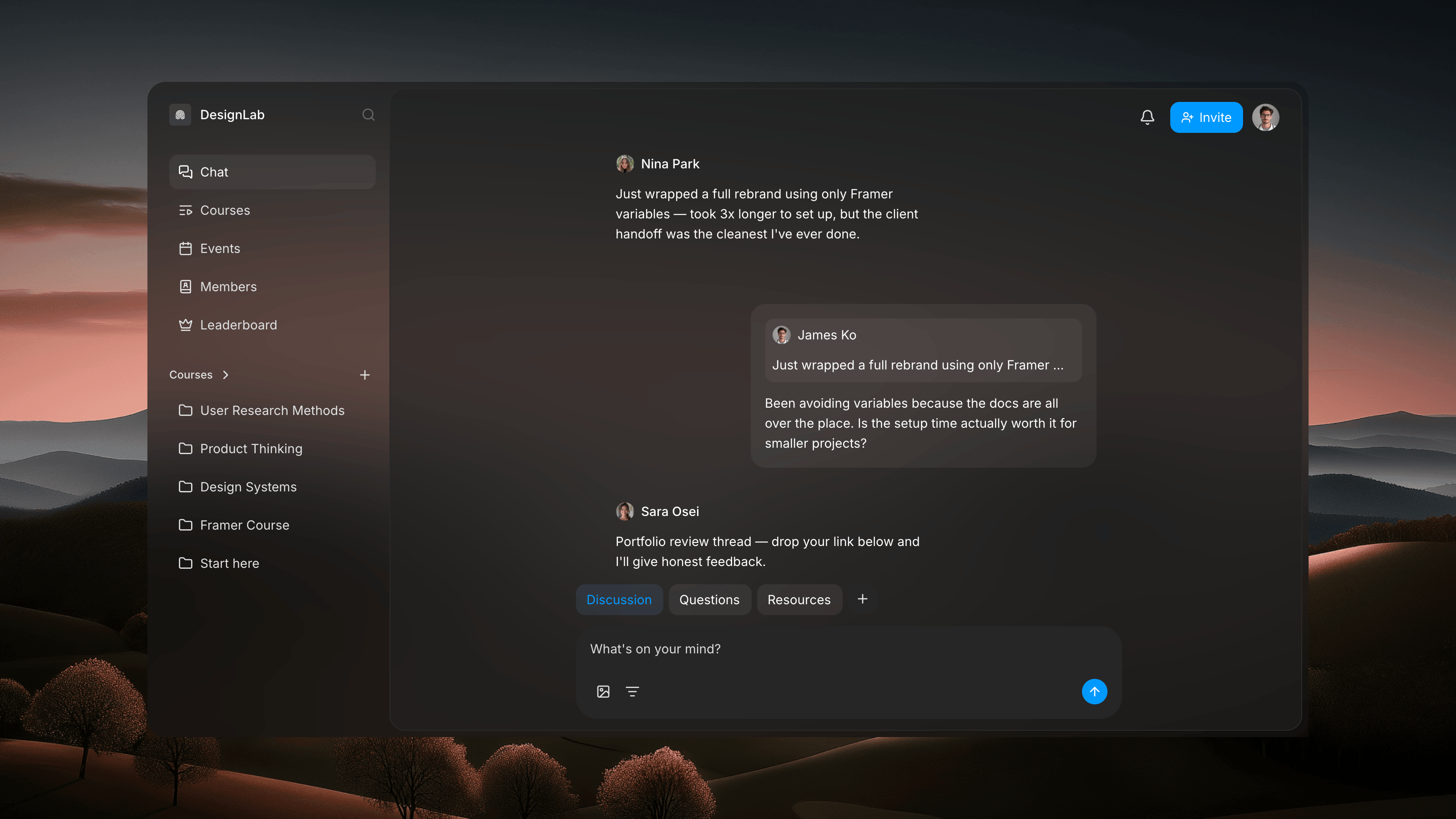 Acadex learning interface in a mountain landscape