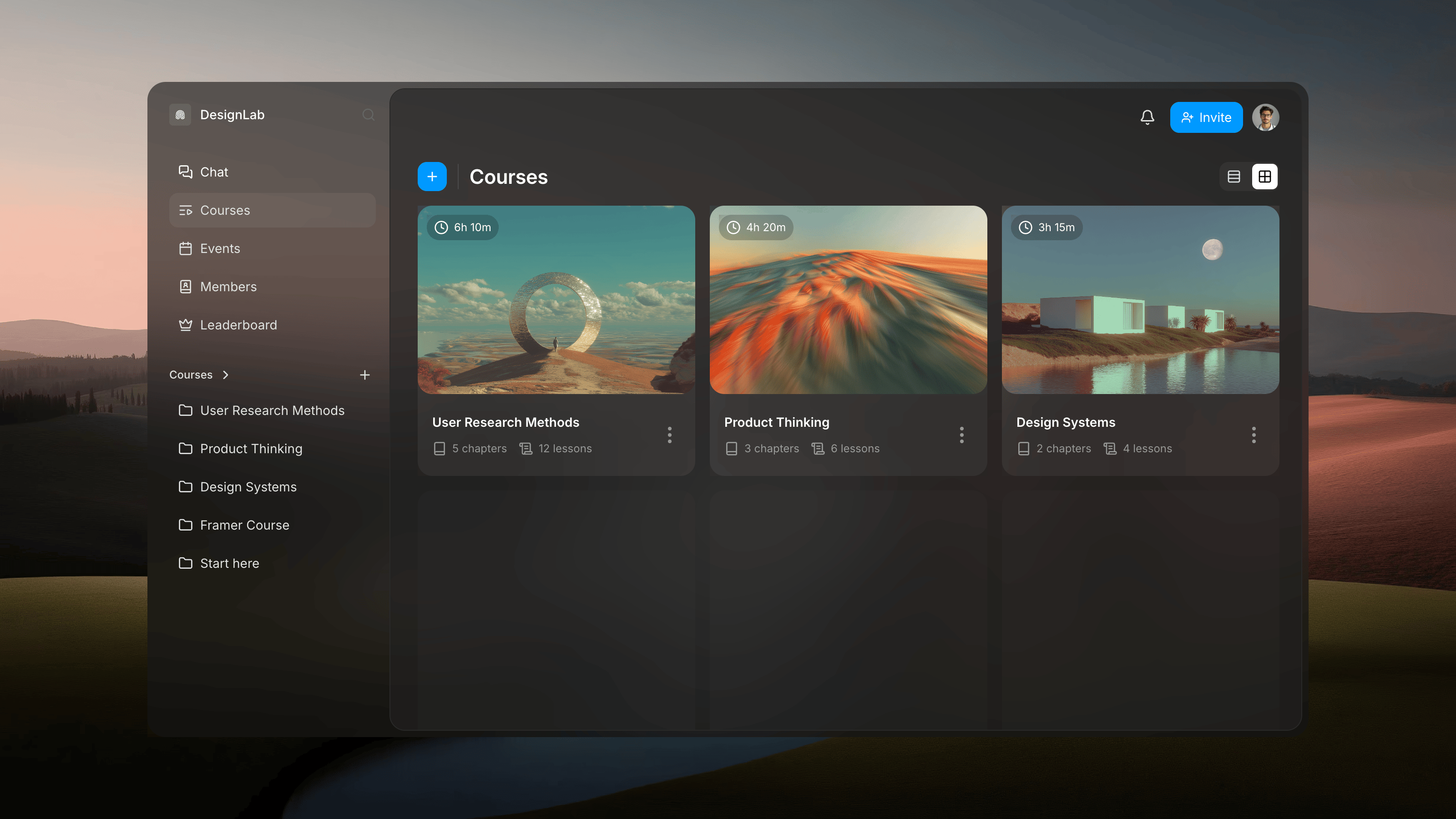 Acadex learning interface in a mountain landscape